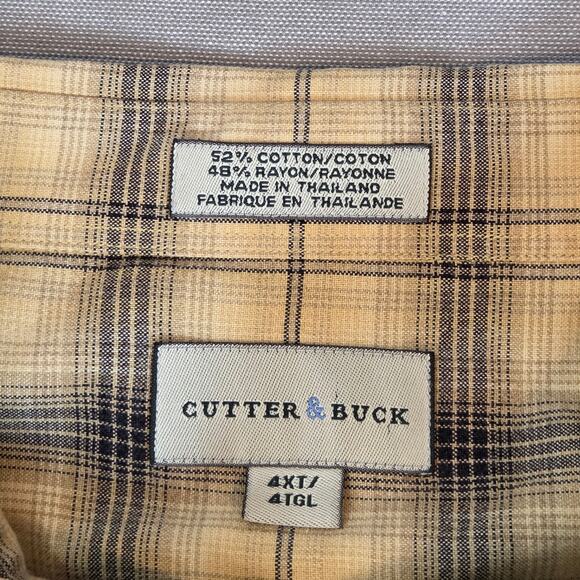 Cutter & Buck Men’s 4XT Yellow Black Plaid Flannel Button Shirt - Picture 3 of 11